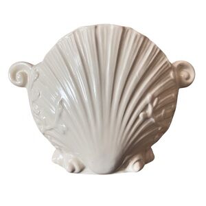 Vintage Rumrill Clam Shell Art Pottery Vase Coastal Decor Planter 432 Cream/Pink